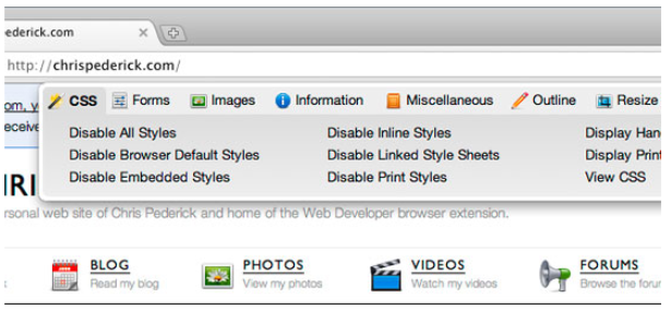 hojas de estilo CSS plugin Chrome Chrispederick