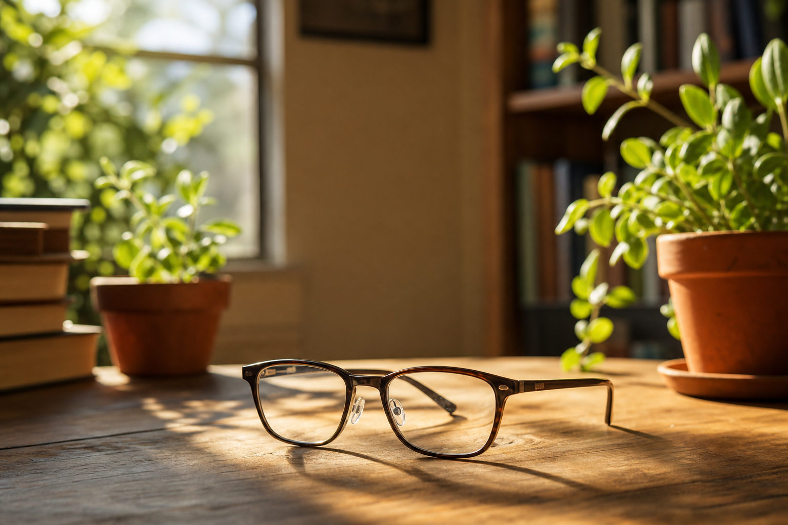 Lector Reading Glasses on Casual Background with Plants