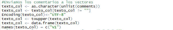 Ingreso de comentarios a vectores