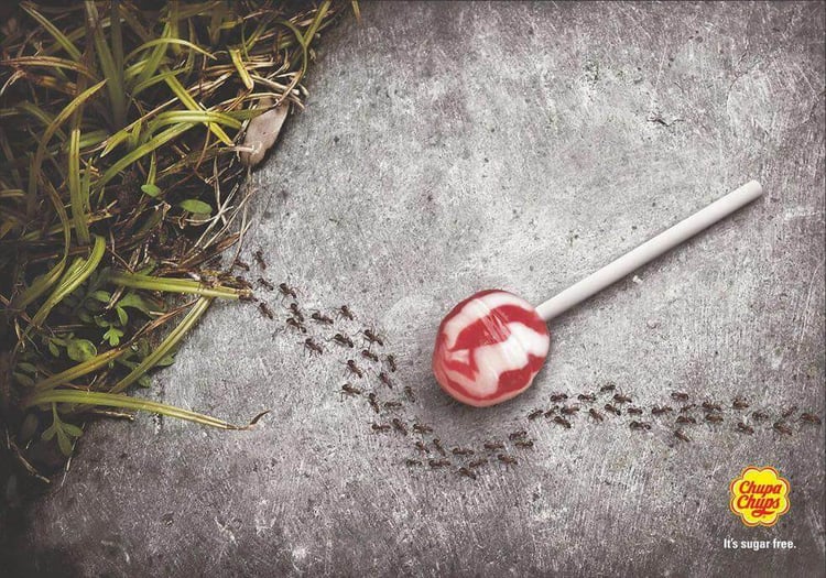 Publicidad hormigas Chupa Chups sin azúcar 