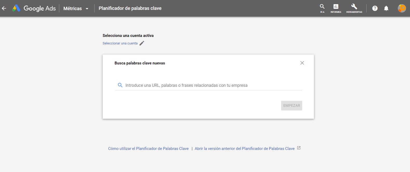 planificador de palabras clave de google