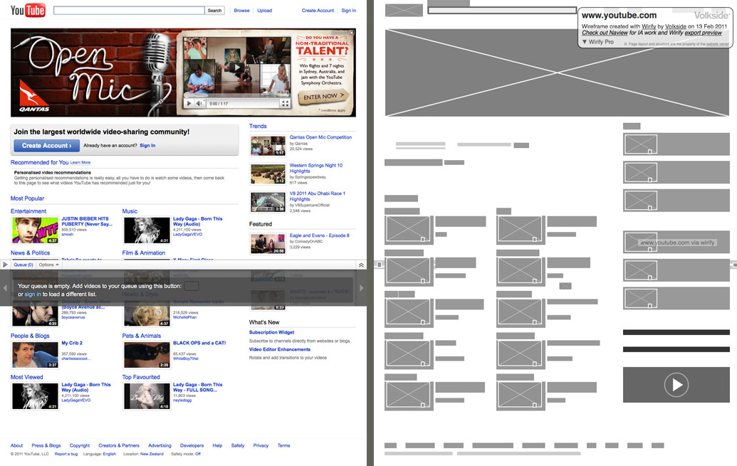 wireframe de youtube